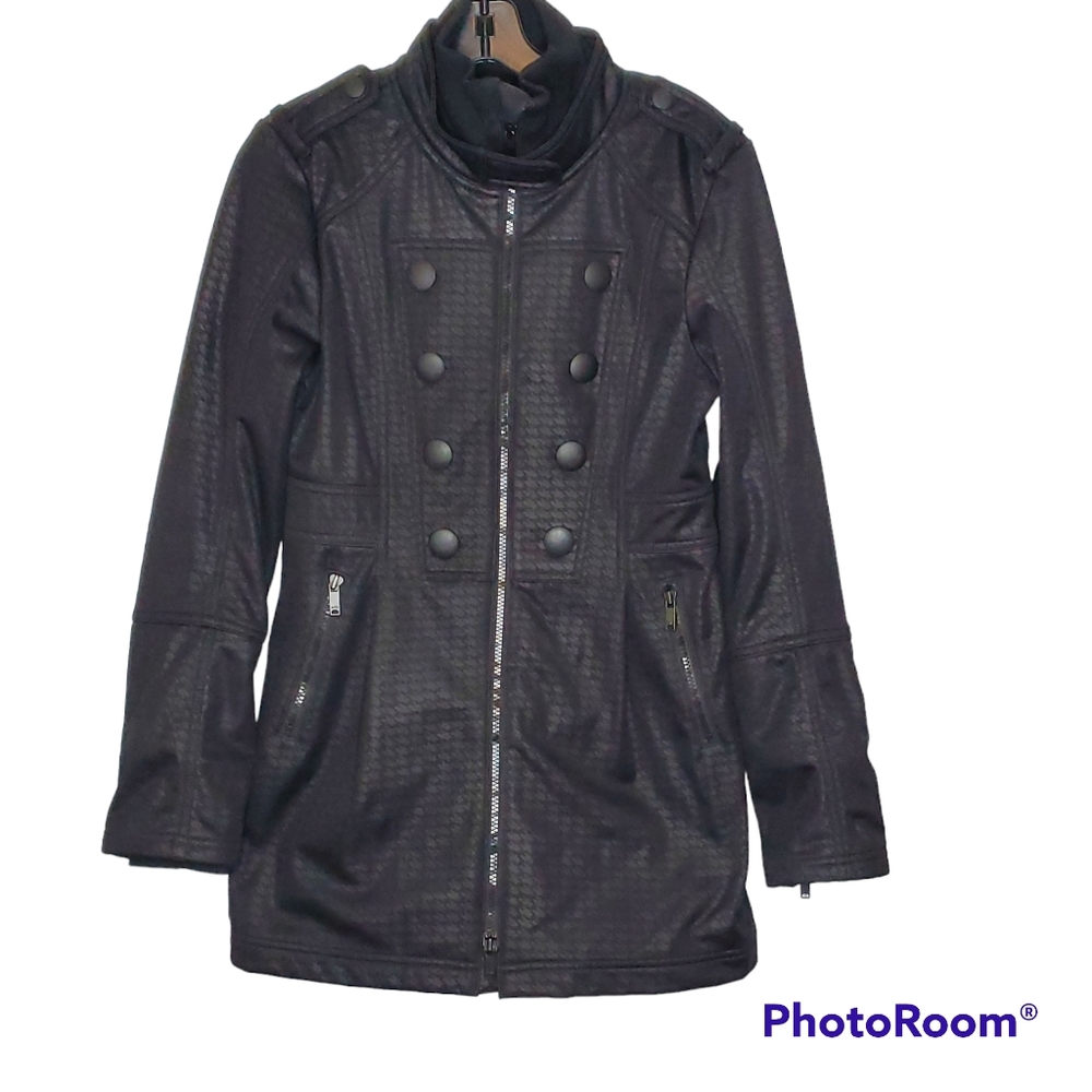 Zella fleece lined houndstooth full zip midweight coat jacket black size‎ small